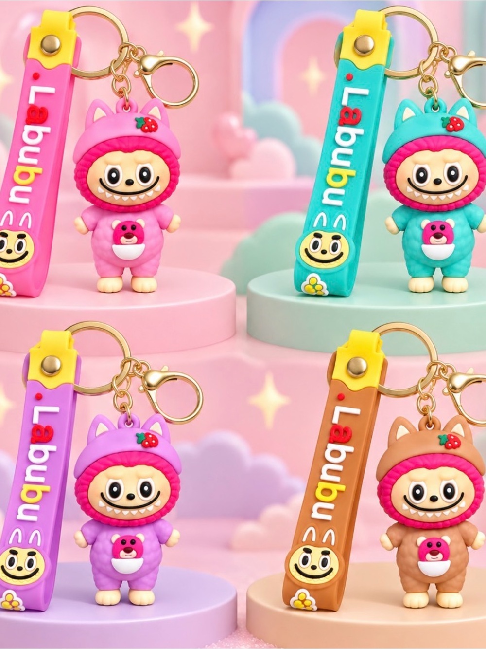 Kids Cute Animal Keychain Toy – Pink, Teal, Purple, Brown